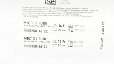 Avanos 8250-16-22 MIC Gastric-Jejunal Feeding Tube 16Fr x 22cm (x)